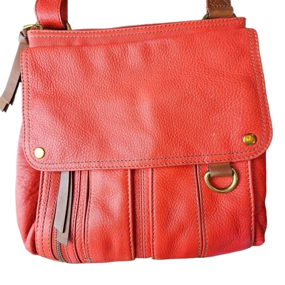 FOSSIL Morgan Traveler Red Leather Organizable Adjustable Strap Crossbody - Picture 9 of 11